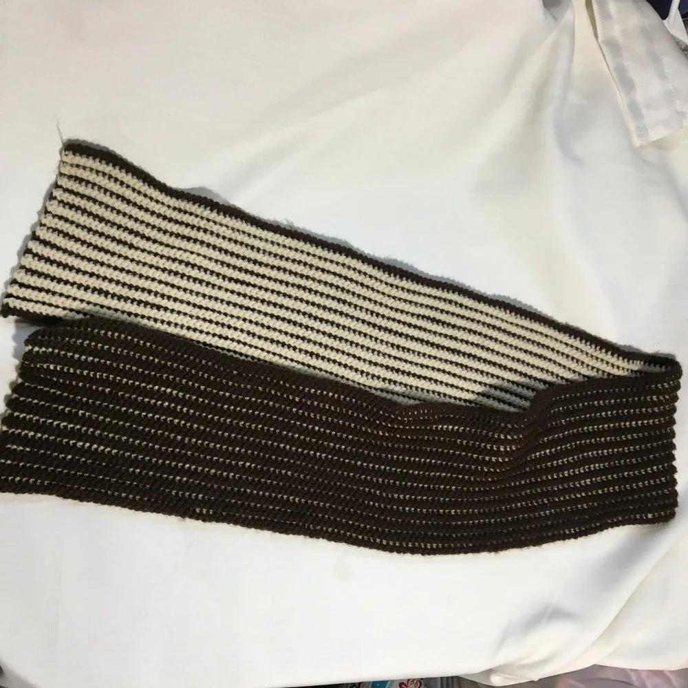 Crochet Scarf Brown and Cream Striped Knit‎ Long Winter Fall Accessories